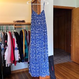 Blue patterned spaghetti strap Sun dress